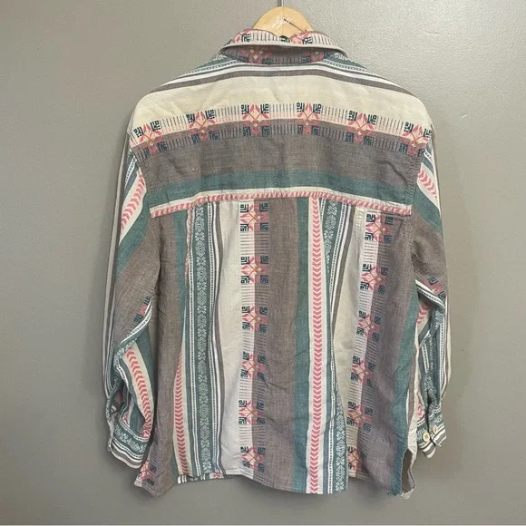 Vintage Cabin Creek women’s XL Cotton Aztec Button Down pink green top - Picture 3 of 7